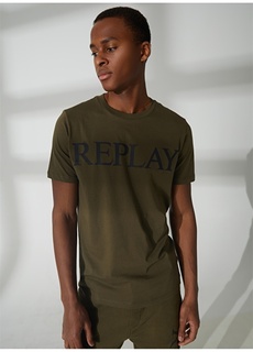 Однотонная зеленая мужская футболка с круглым вырезом Replay