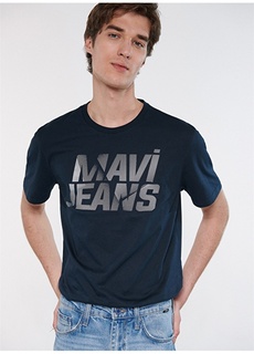 Однотонная мужская футболка с круглым вырезом темно-синего цвета Mavi