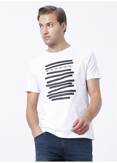 Белая мужская футболка с круглым вырезом с принтом Pierre Cardin