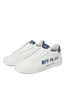 Бело-синие мужские кожаные кроссовки Off Play