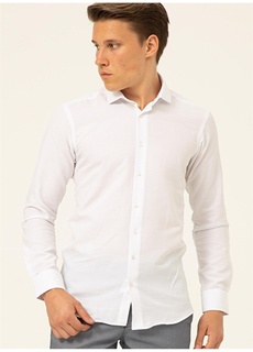 Однотонная белая мужская рубашка с классическим воротником Süvari