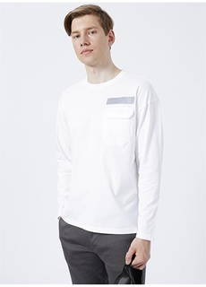 Простая белая мужская футболка большого размера с круглым вырезом с длинным рукавом Limon