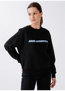 Черный женский свитшот с круглым вырезом и принтом Karl Lagerfeld
