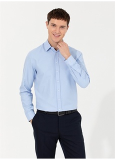 Мужская рубашка синего цвета с воротником на пуговицах Pierre Cardin