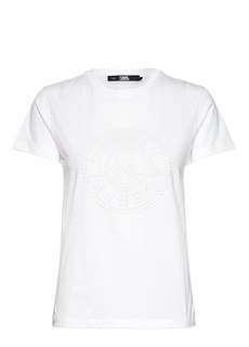Белая женская футболка с круглым вырезом и принтом Karl Lagerfeld