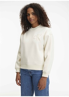 Однотонный бежевый женский свитшот с круглым вырезом Calvin Klein Jeans