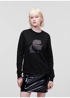 Черный женский свитшот с круглым вырезом и принтом Karl Lagerfeld