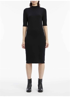 Черное женское платье миди с круглым вырезом Calvin Klein