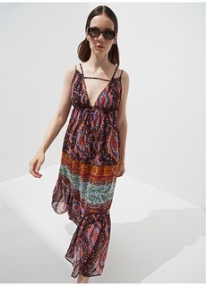 Разноцветное женское платье макси с V-образным вырезом и рисунком NGSTYLE
