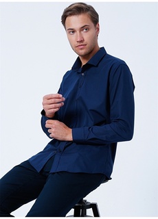 Однотонная голубая мужская рубашка с классическим воротником Süvari