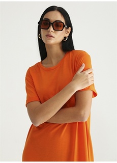 Оранжевое женское базовое домашнее платье длиной выше колена с круглым вырезом Fabrika ФАБРИКА
