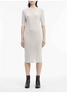 Серое женское платье миди с круглым вырезом Calvin Klein