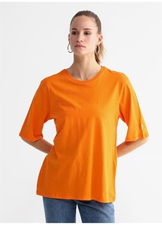 Однотонная оранжевая женская футболка с круглым вырезом Fabrika ФАБРИКА