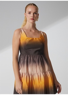Разноцветное женское мини-платье без рукавов с пышным узором и квадратным воротником Fabrika ФАБРИКА