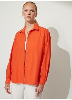 Простая оранжевая женская рубашка свободного кроя с рубашечным воротником People By Fabrika