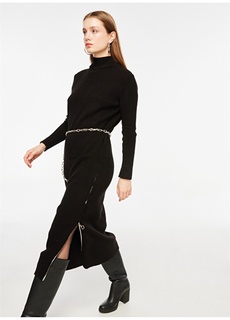 Прямое длинное черное женское трикотажное платье с высоким воротником People By Fabrika