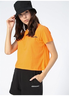 Оранжевая женская однотонная футболка с короткими рукавами и круглым вырезом Aeropostale