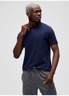 Мужская футболка большого размера из хлопка с короткими рукавами и воротником-поло с логотипом темно-синего цвета Bad Bear