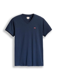 V-образным вырезом V-образным вырезом Свободная простая синяя мужская футболка Levis