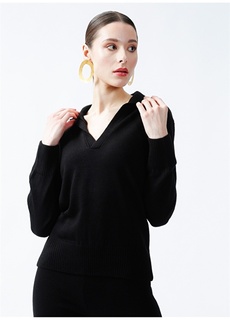Однотонный черный женский свитер с воротником поло Fabrika ФАБРИКА