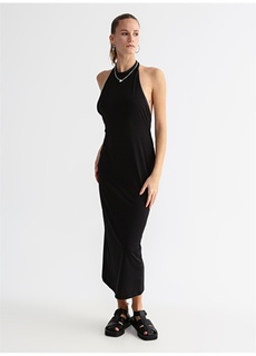 Черное женское базовое летнее длинное платье с круглым вырезом Black On Black