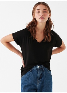 Удобная простая черная женская футболка с V-образным вырезом Mavi