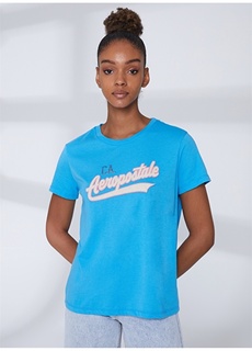 Синяя женская футболка с круглым вырезом и вышивкой Aeropostale