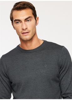 Мужской свитер стандартного цвета антрацитовый меланж с круглым вырезом Beymen Business