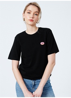 Черная женская футболка с удобным узором и вышивкой в виде пончика с круглым вырезом The Socks Company