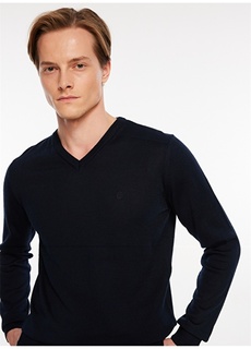 Стандартный темно-синий мужской свитер с V-образным вырезом Beymen Business