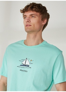 Мятная мужская футболка с круглым вырезом и принтом Discovery Expedition