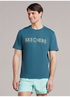 Однотонная зеленая мужская футболка с круглым вырезом Skechers