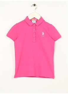 Простая футболка-поло с короткими рукавами и воротником фуксии для девочек U.S. Polo Assn.