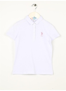 Белая простая футболка-поло с воротником-поло для девочек и короткими рукавами U.S. Polo Assn.