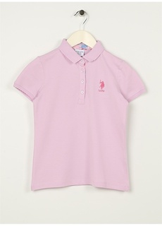 Темно-розовая однотонная футболка-поло с воротником-поло для девочек и короткими рукавами U.S. Polo Assn.