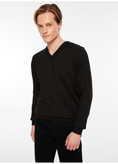 Стандартный черный мужской свитер с V-образным вырезом Beymen Business