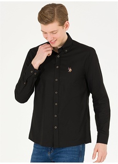 Черная мужская рубашка с воротником на пуговицах Slim Fit U.S. Polo Assn.