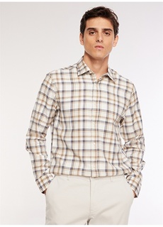 Коричневая мужская рубашка в клетку с рубашечным воротником обычного кроя Fabrika Comfort