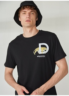 Черная мужская футболка с коротким рукавом с круглым вырезом и принтом Discovery Expedition