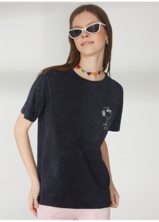 Женская футболка оверсайз антрацитового цвета с принтом Snoopy Never Say Never