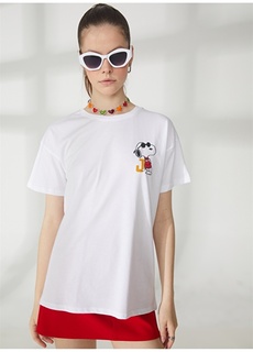 Белая женская футболка оверсайз с принтом Snoopy Never Say Never
