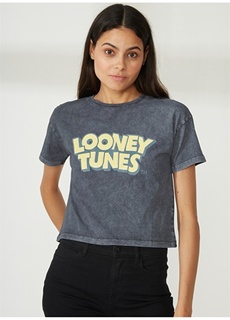 Женская футболка оверсайз антрацитового цвета с принтом Looney Tunes Never Say Never
