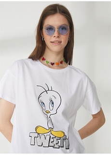 Белая женская футболка оверсайз с принтом Looney Tunes Never Say Never