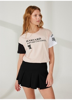 Розовая женская футболка оверсайз с принтом Harvard Never Say Never