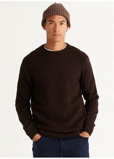 Стандартный коричневый меланжевый мужской свитер с круглым вырезом Altınyıldız Classic