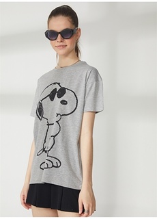 Серая меланжевая женская футболка оверсайз с принтом Snoopy Never Say Never