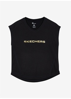 Однотонная черная женская футболка с круглым вырезом Skechers