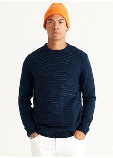 Стандартный темно-синий меланжевый мужской свитер с круглым вырезом Altınyıldız Classic