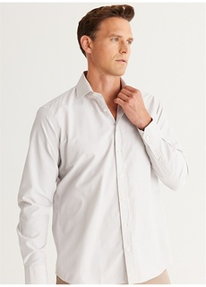 Бело-бежевая мужская рубашка Comfort Fit с классическим воротником Altınyıldız Classic