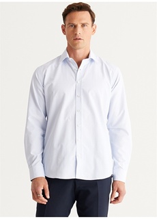 Бело-синяя мужская рубашка Comfort Fit с классическим воротником Altınyıldız Classic